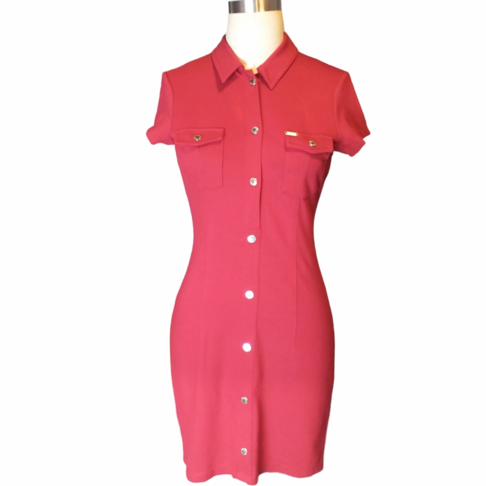 Guess Dress Red Button Up Collar Women's Size Medium